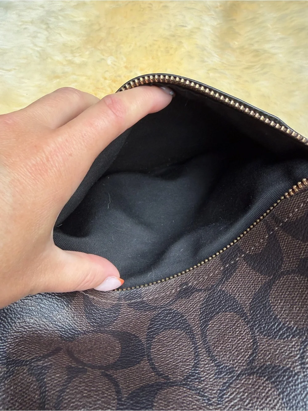 Coach Pennie Brown Signature Leather Hobo Shoulder Bag Gold Hardware Black Trim
